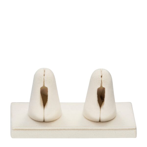 Custom Suede Double-Ring Finger Display Stand Premium suede double-ring display stand showcasing two rings with elegant branding customization