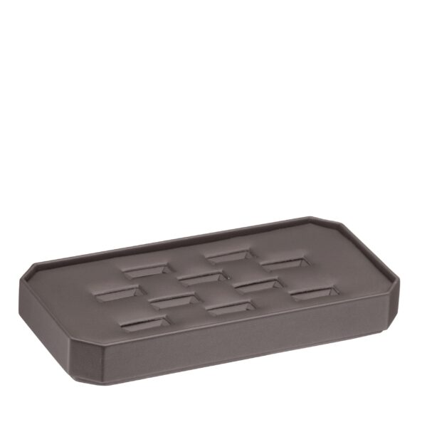 Leatherette octagon 10-ring display tray in black, navy, and custom colors—stackable jewelry storage