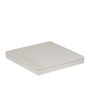 Linea small square jewelry display tray with custom finish, velvet insert, and premium wooden base