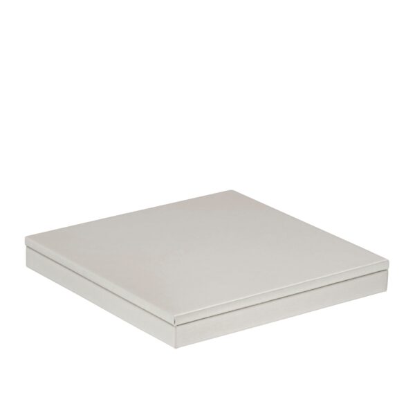Linea small square jewelry display tray with custom finish, velvet insert, and premium wooden base