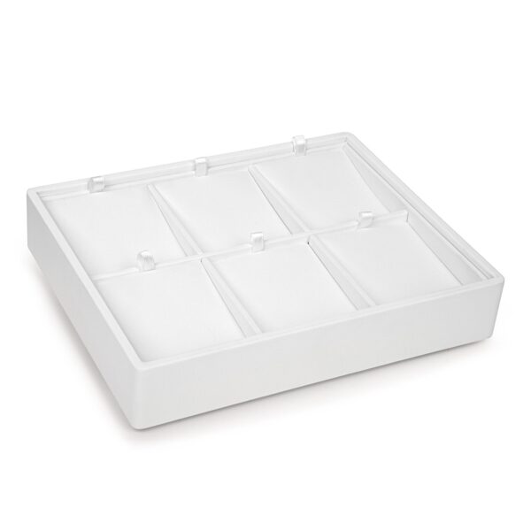 Custom Leatherette Stackable Jewelry Display Tray – 6-Pad Pendant & Earring Organizer Custom leatherette stackable jewelry display tray with six removable pads for earrings and pendants