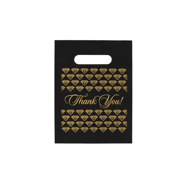 Black and gold luxury paper thank you bag for jewelry packaging and retail brand gifting