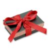 Custom striped bow rigid pendant and earring gift box with premium velvet interior for luxury jewelry packaging