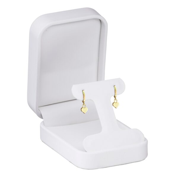 Premium soft leatherette T-style earring box with custom logo, multiple color options, and classic interior design