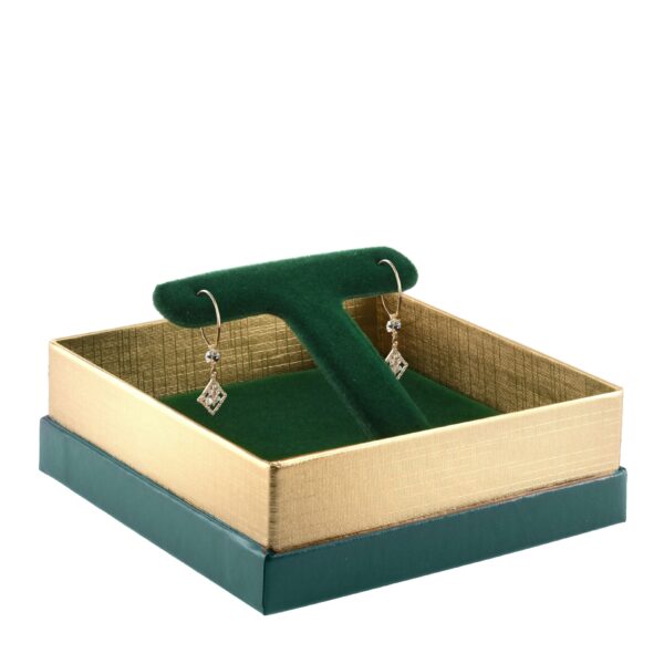 Gold accent cardboard jewelry box with custom branding, foam insert, and professional presentation