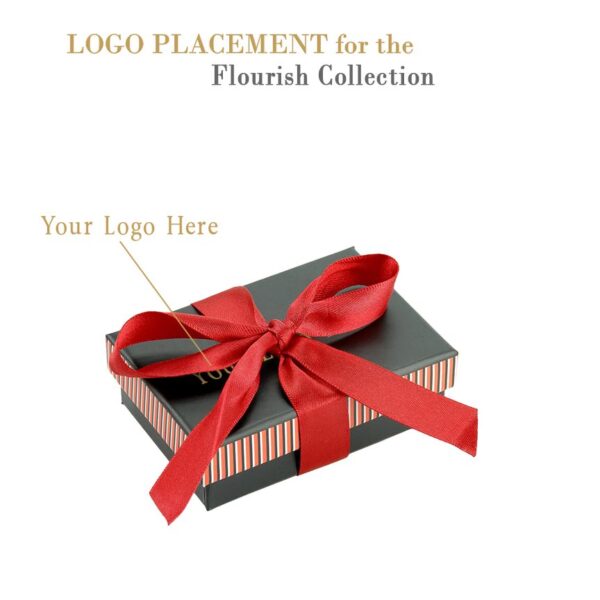 Custom striped bow rigid pendant and earring gift box with premium velvet interior for luxury jewelry packaging