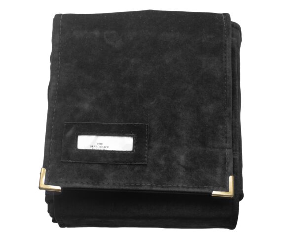 Custom fabric jewelry roll organizer with 10 padded compartments for necklace storage and travel protection