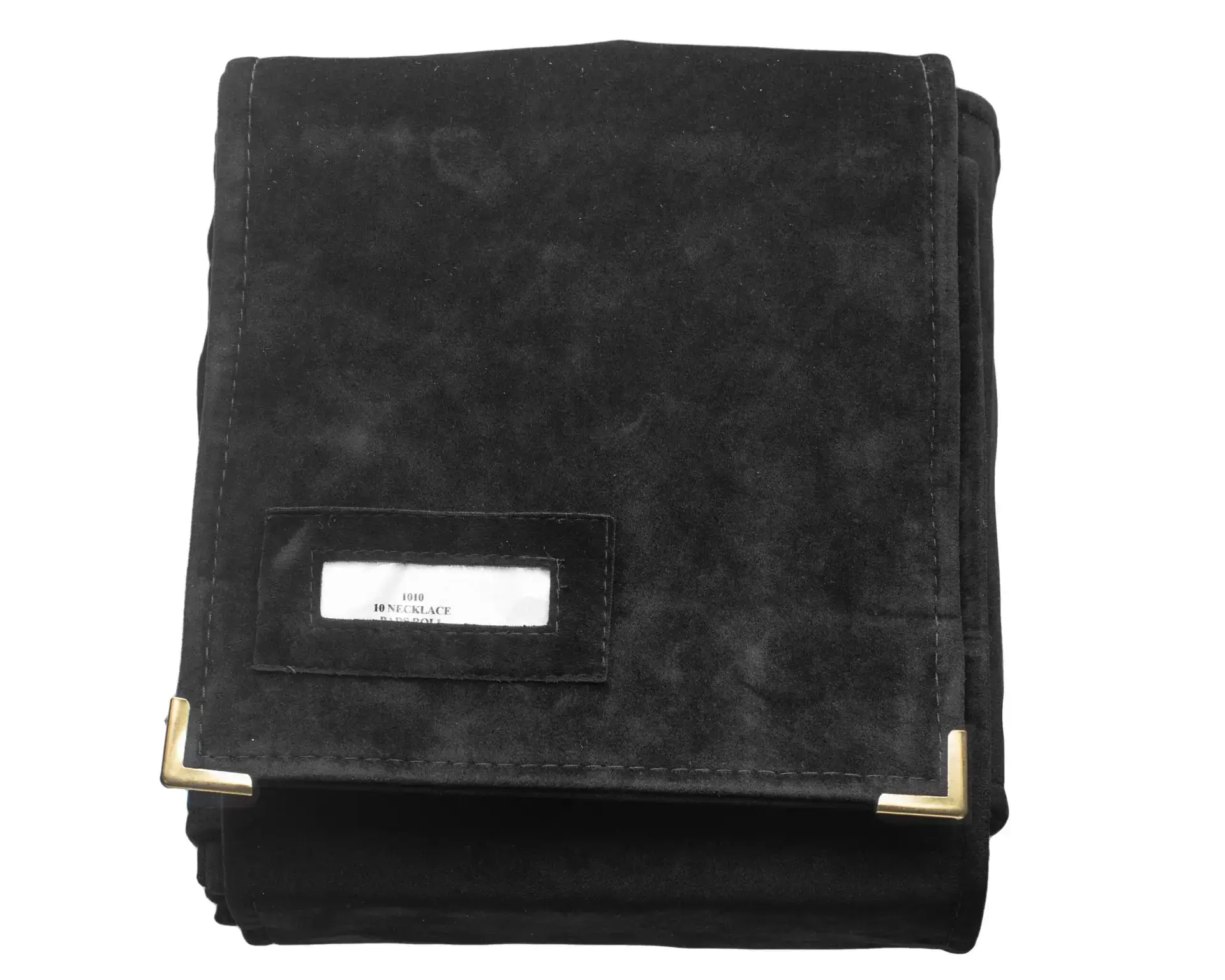 Custom fabric jewelry roll organizer with 10 padded compartments for necklace storage and travel protection