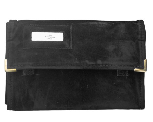 Custom Jewelry Travel Roll with 4-Snap Closures for Necklaces Custom jewelry travel roll with four snap closures for organizing and protecting necklaces during travel and transit.