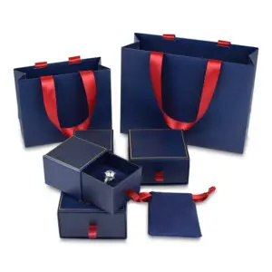 Custom silver foil kraft sliding drawer jewelry box with branded sleeve and foam insert, factory OEM wholesale