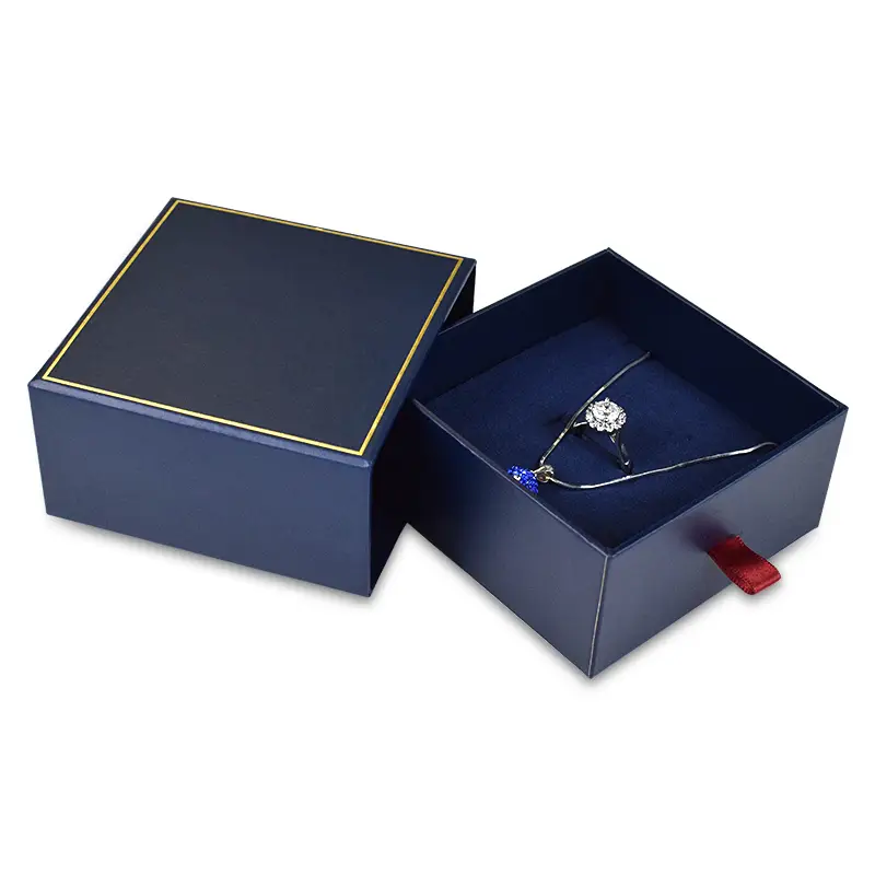 Custom silver foil kraft sliding drawer jewelry box with branded sleeve and foam insert, factory OEM wholesale