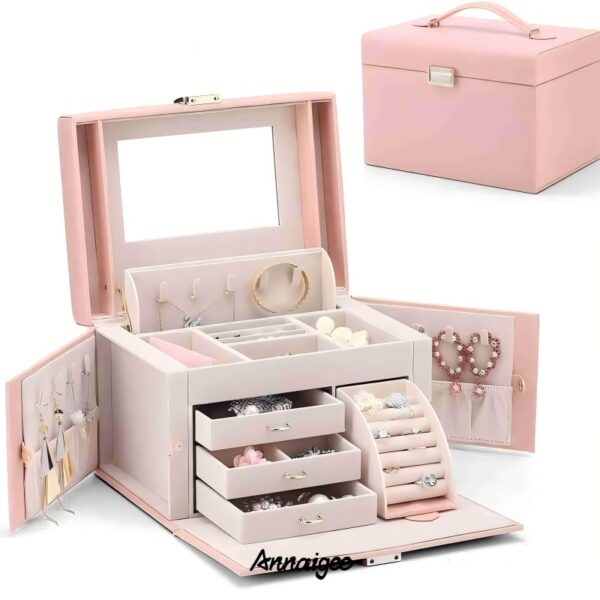 Custom Large Leather Jewelry Box - Wholesale & OEM Manufacturing Custom large leather jewelry box with embossed logo, featuring velvet interior inserts and premium leather finish