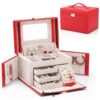 Custom Large Leather Jewelry Box - Wholesale & OEM Manufacturing Custom large leather jewelry box with embossed logo, featuring velvet interior inserts and premium leather finish