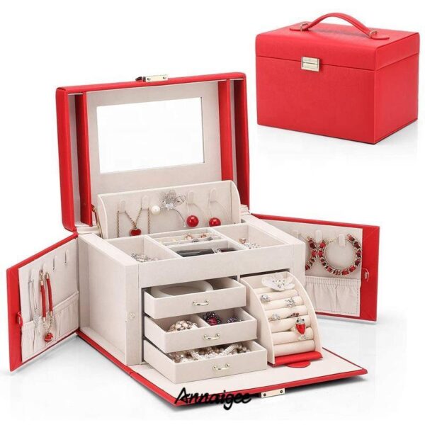 Custom Large Leather Jewelry Box - Wholesale & OEM Manufacturing Custom large leather jewelry box with embossed logo, featuring velvet interior inserts and premium leather finish