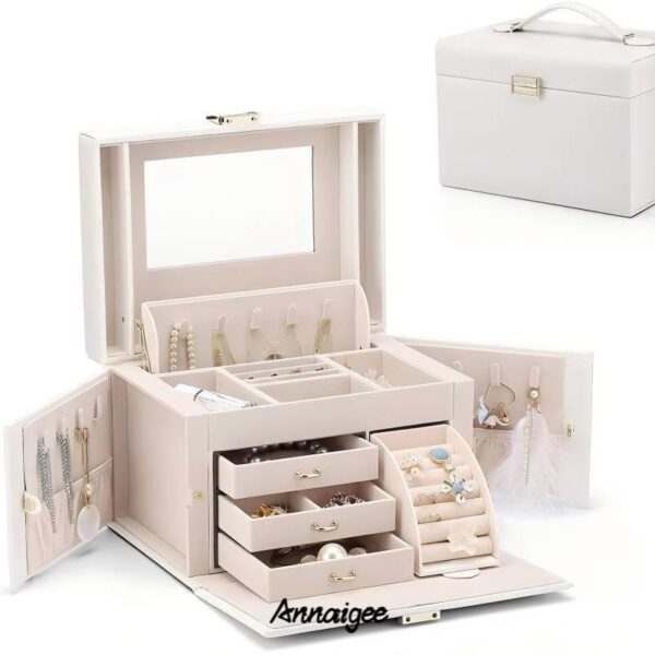 Custom Large Leather Jewelry Box - Wholesale & OEM Manufacturing Custom large leather jewelry box with embossed logo, featuring velvet interior inserts and premium leather finish