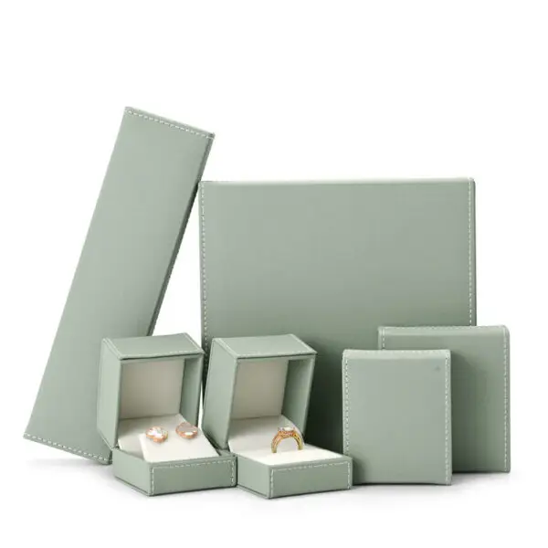 Custom Light Green Leather Earring Boxes – Wholesale Jewelry Packaging Premium custom light green leather earring boxes with foam inserts and branded logo
