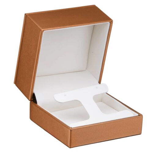 Premium leather T-style earring box with embossed logo and custom interior compartments for jewelry positioning