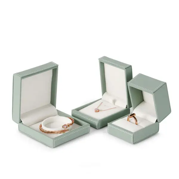 Custom Light Green Leather Earring Boxes – Wholesale Jewelry Packaging Premium custom light green leather earring boxes with foam inserts and branded logo