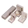 Custom Luxury Leather Earring Box - Private Label Jewelry Packaging Luxury leather earring box with custom branding and foam insert, closed and open views