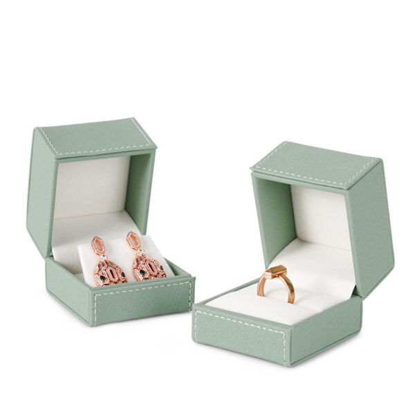 Premium custom light green leather earring boxes with foam inserts and branded logo