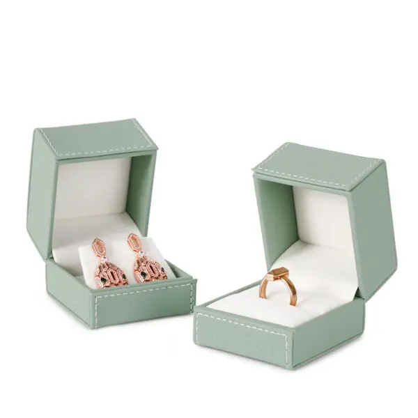 Custom Light Green Leather Earring Boxes – Wholesale Jewelry Packaging Premium custom light green leather earring boxes with foam inserts and branded logo