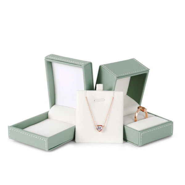 Premium custom light green leather earring boxes with foam inserts and branded logo
