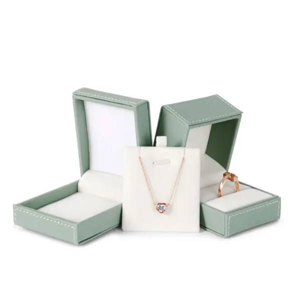 Custom Light Green Leather Earring Boxes – Wholesale Jewelry Packaging Premium custom light green leather earring boxes with foam inserts and branded logo
