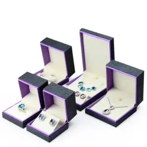 Custom leather jewelry box with velvet insert; professional packaging for rings, earrings, and fine jewelry wholesale