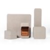 Premium gray leather flip-top jewelry box with custom logo branding, luxury retail packaging