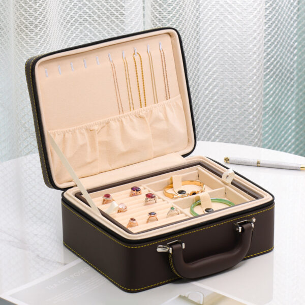 Custom Leather Multi-Layer Jewelry Box Custom multi-layer leather jewelry box with logo branding, velvet compartments, and customizable interior