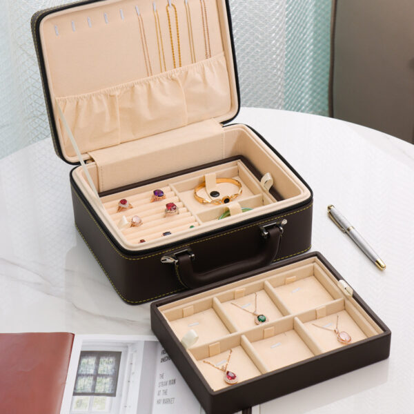 Custom Leather Multi-Layer Jewelry Box Custom multi-layer leather jewelry box with logo branding, velvet compartments, and customizable interior