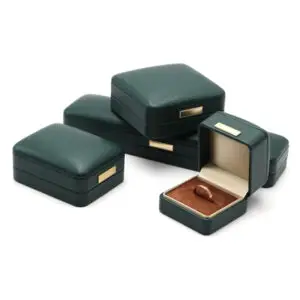 Premium leather jewelry box with custom embossed logo, luxury packaging for jewelry retailers and boutiques