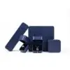 Custom leather jewelry box with earring insert, ring display compartment, and branded closure