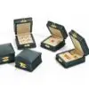 Premium custom leather jewelry boxes with embossed logo branding, luxury packaging for high-end jewelry retailers and e-commerce brands