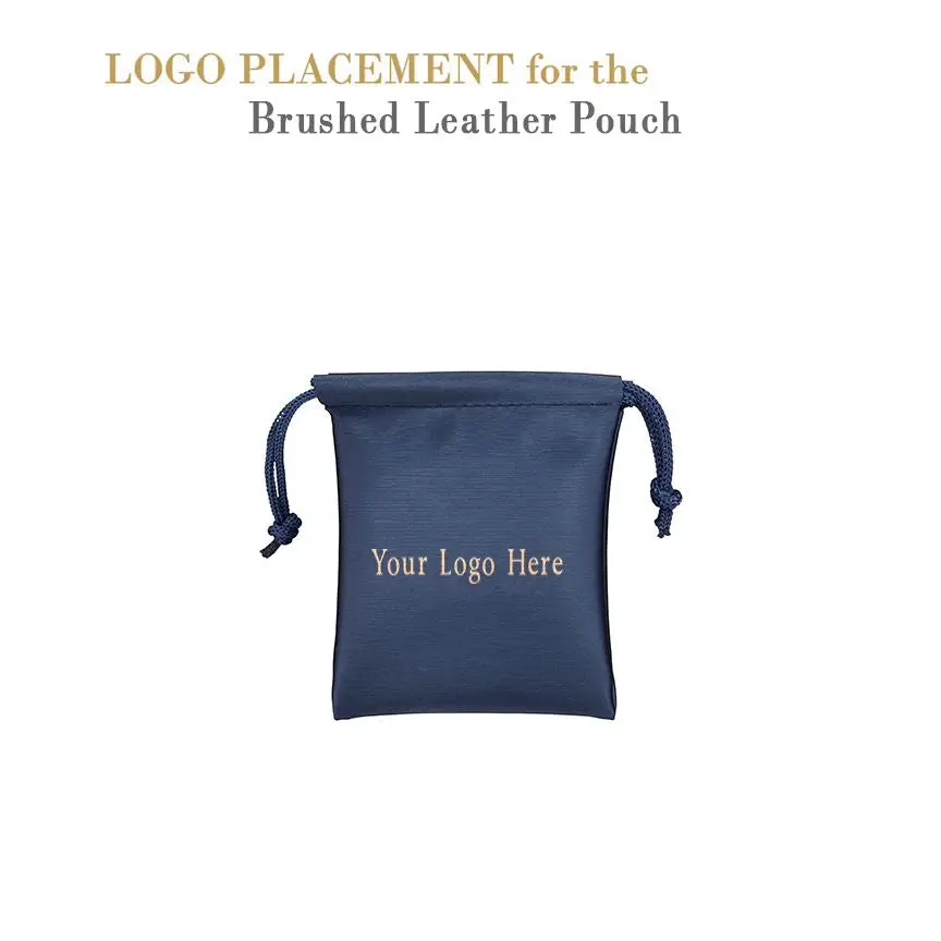 Premium brushed leather small jewelry pouch with custom logo branding and fabric lining
