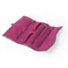 Custom purple leather jewelry roll bag with personalized branding and interior pockets for traveling jewelry organization
