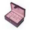 Custom Dark Purple Leather Jewelry Storage Box Dark purple leather jewelry storage box with removable velvet trays and custom logo embossing