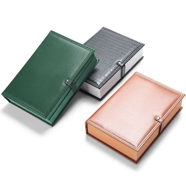 Custom Leather Book-Shape Jewelry Storage Boxes Custom leather book-style jewelry storage box with embossed logo and interior compartments for travel jewelry storage