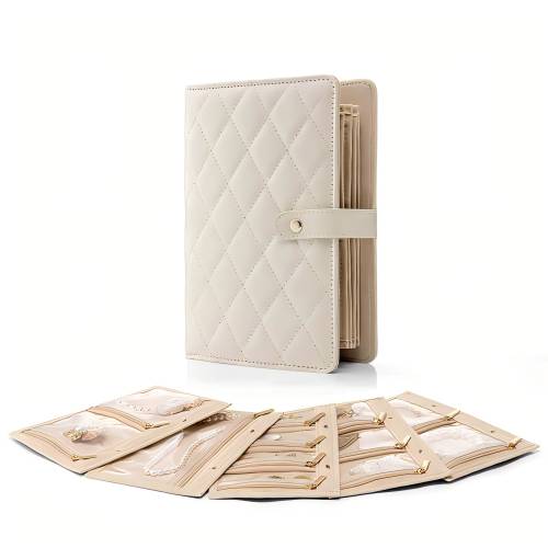 Custom leather book-shape jewelry travel bag with compartments, portable organization, and embossed logo branding