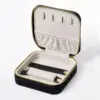 Premium custom black leather jewelry travel case with personalized logo branding for wholesale