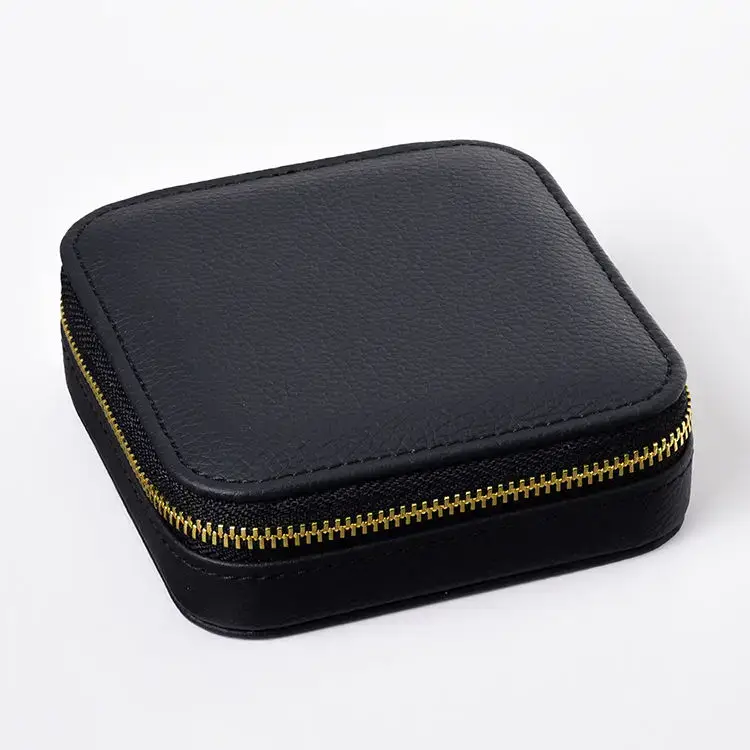 Premium custom black leather jewelry travel case with personalized logo branding for wholesale
