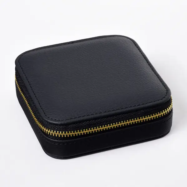 Premium custom black leather jewelry travel case with personalized logo branding for wholesale
