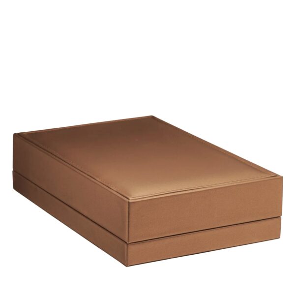 Premium leather necklace box with custom rigid construction, magnetic closure, and interior foam insert display