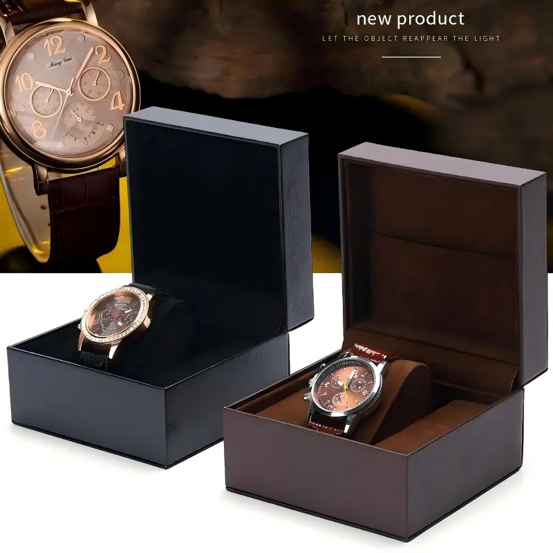 Premium leather single-slot watch box organizer with custom logo branding and adjustable insert compartment
