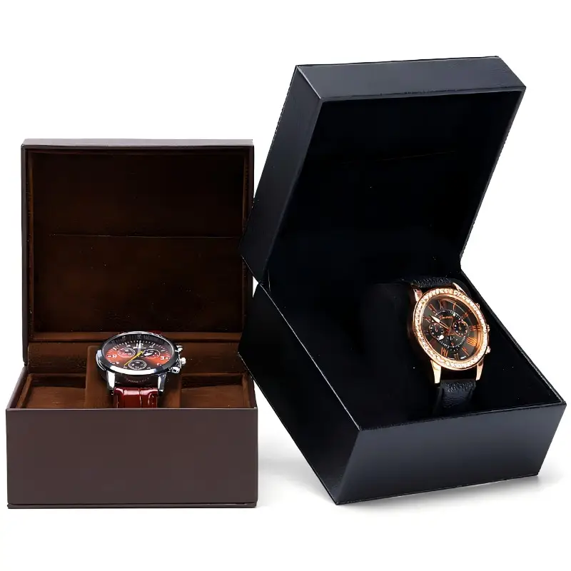 Premium leather single-slot watch box organizer with custom logo branding and adjustable insert compartment
