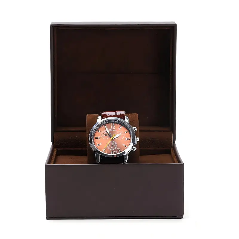 Premium leather single-slot watch box organizer with custom logo branding and adjustable insert compartment
