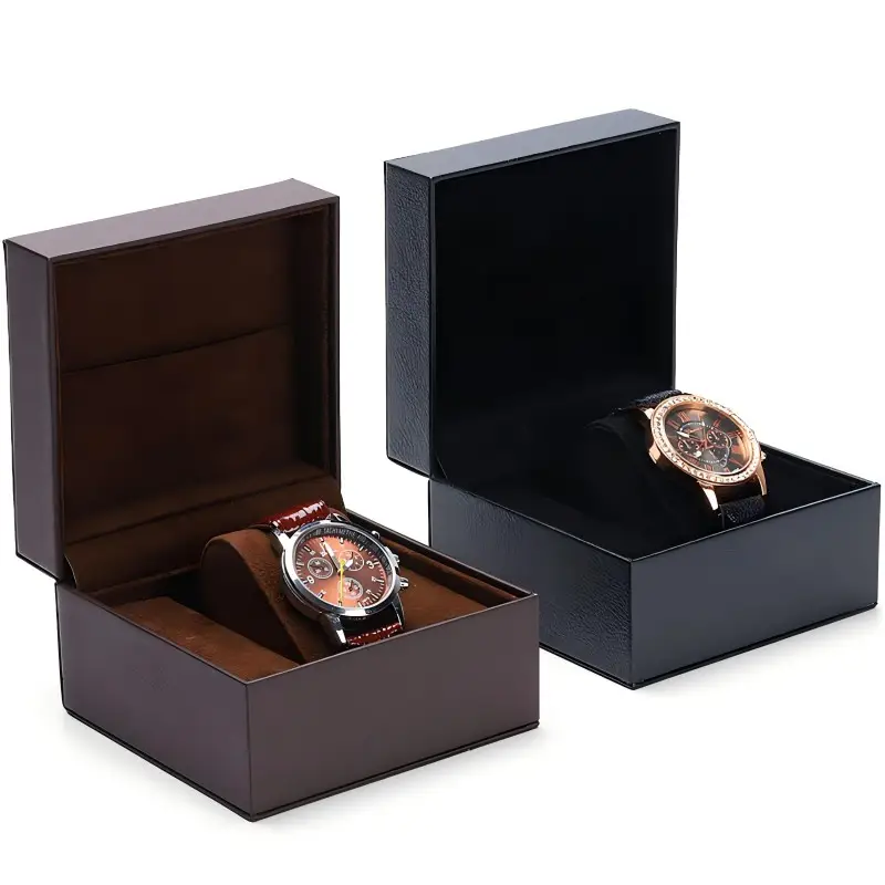Premium leather single-slot watch box organizer with custom logo branding and adjustable insert compartment