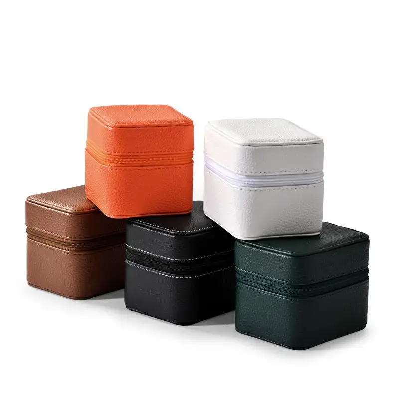 Custom portable leather single watch gift box with velvet pillow insert and gold hot-stamped logo — factory-direct OEM watch packaging