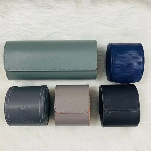 Custom Vintage Leather Watch Roll | 1–3 Slots | OEM Private Label Custom vintage leather watch roll with 1–3 adjustable slots, debossed branding, and premium fabric lining
