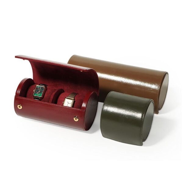 Custom Leather Travel Watch Rolls with Private Label Branding Custom leather travel watch roll with embossed logo, multi-compartment design for jewelry brand packaging
